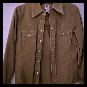 Corduroy snap button long sleeve shirt